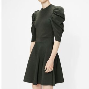 Ted Baker LLORNA Statement Sleeve Ribbed Knit Skater Dress Green Size 12 *